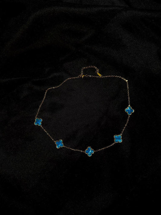 Collier Trèfle Turquoise - Bijou Doré Pierre Bleue