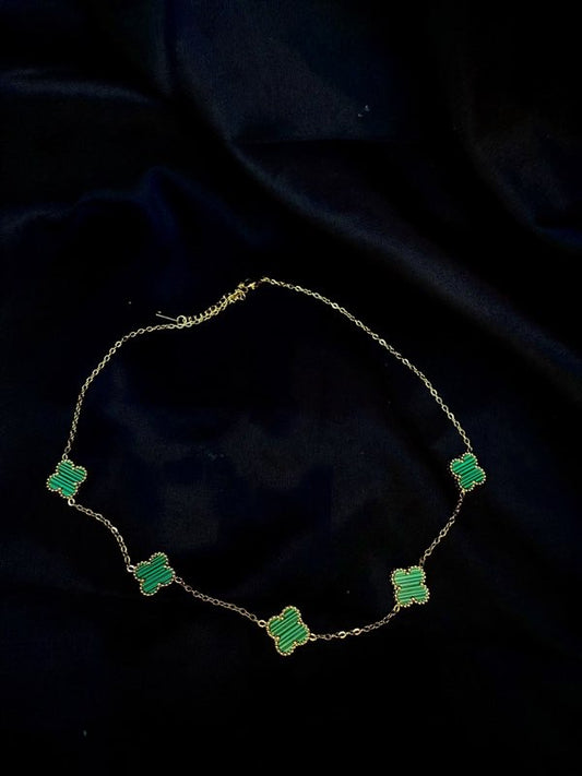 Collier Trèfle Vert Malachite - Bijou Argenté Élégant