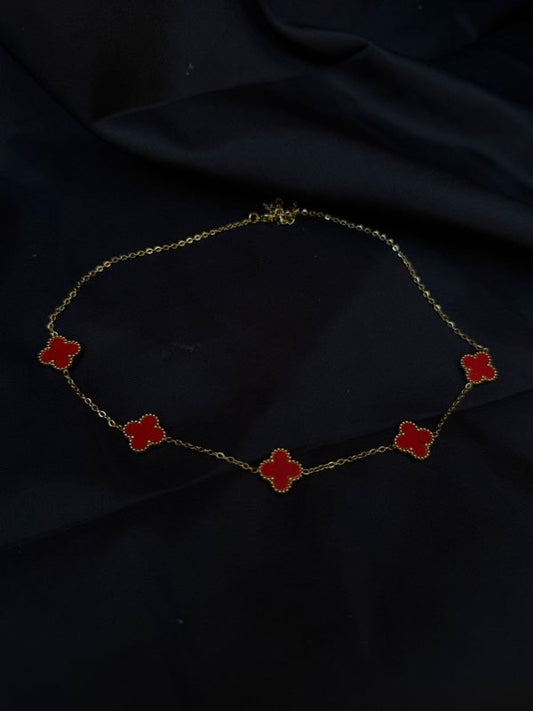 Colier Trèfle Rouge Passion - Bijou Doré Élégant