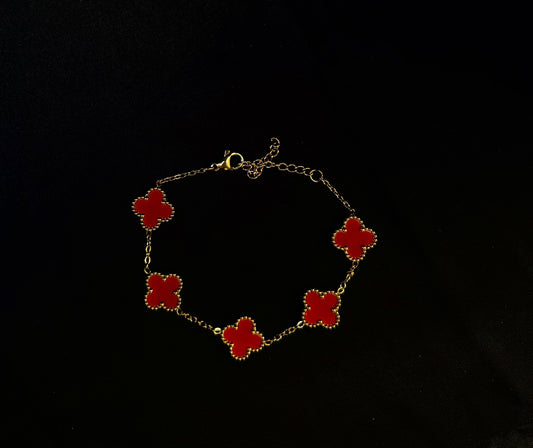 Bracelet Eléna 5 Trèfles Rouge Passion - Chaîne Argentée Élégante